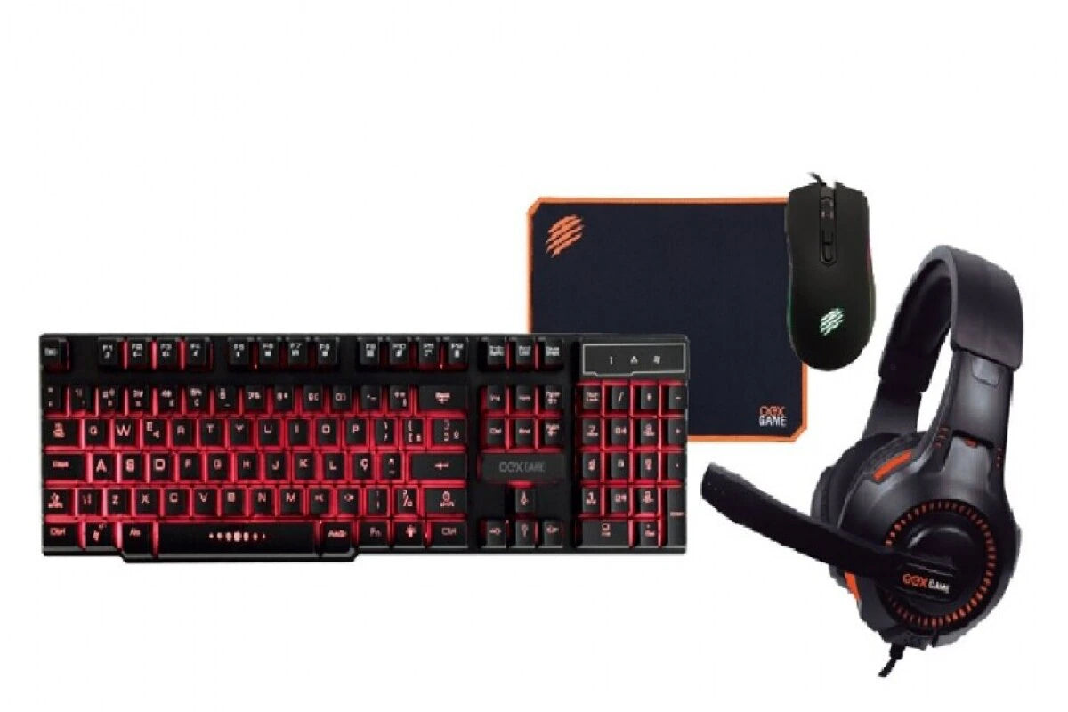 Kit Gamer Thunder Oex 4 em 1 Headset Multiplataforma, Teclado Rainbow, Mouse e Mousepad TM306 - Pret