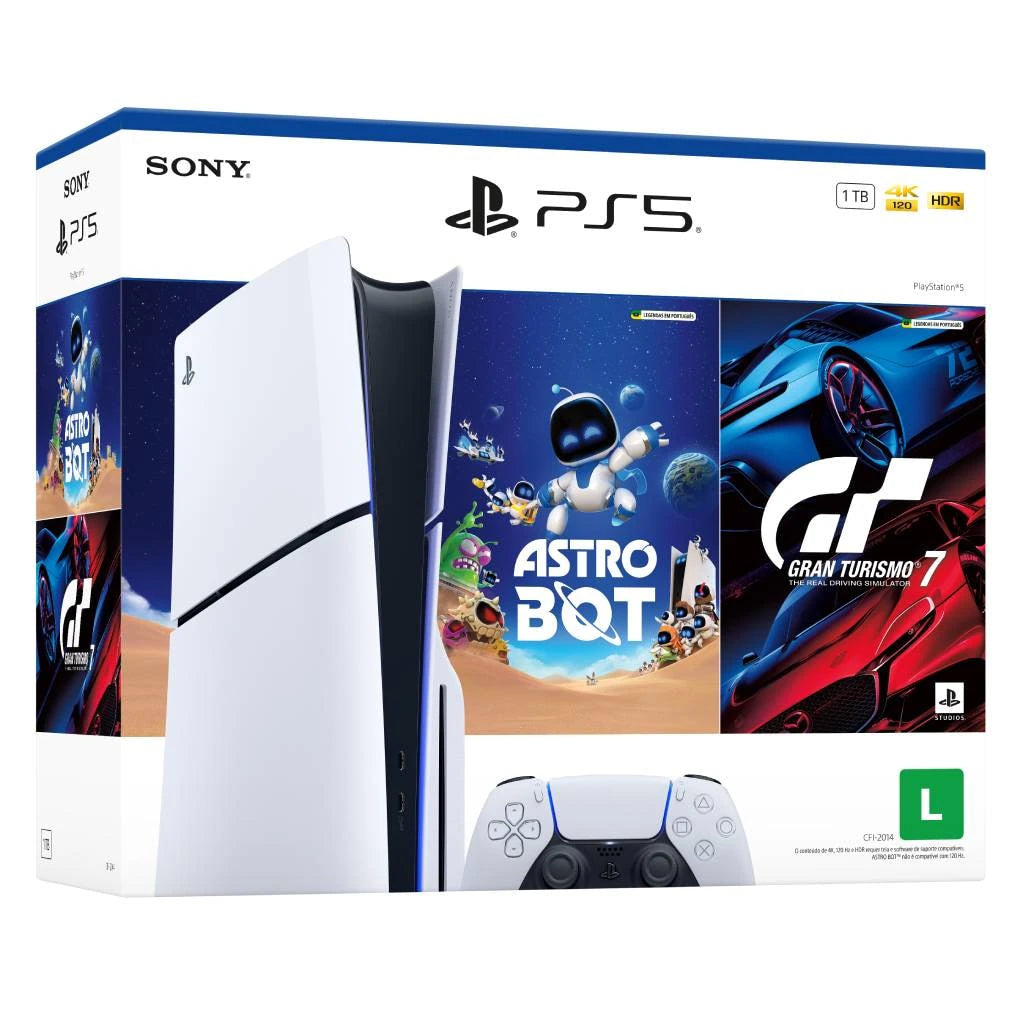 Console PS5 Sony Slim Disk 1TB c/ 2 Jogos Gran Turismo 7 e Astro Bot Bivolt