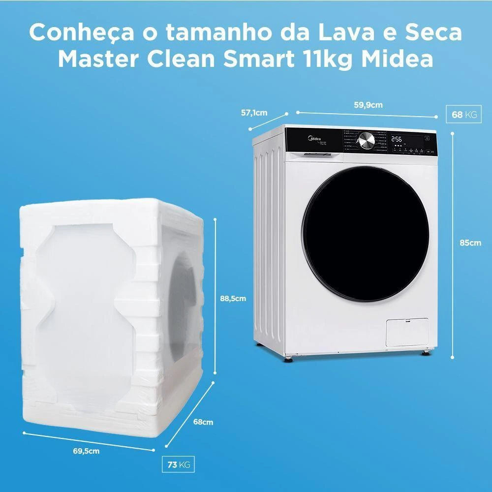 Lava e Seca Midea 11kg Smart Inverter Master Clean Função Turbo Branca 220V