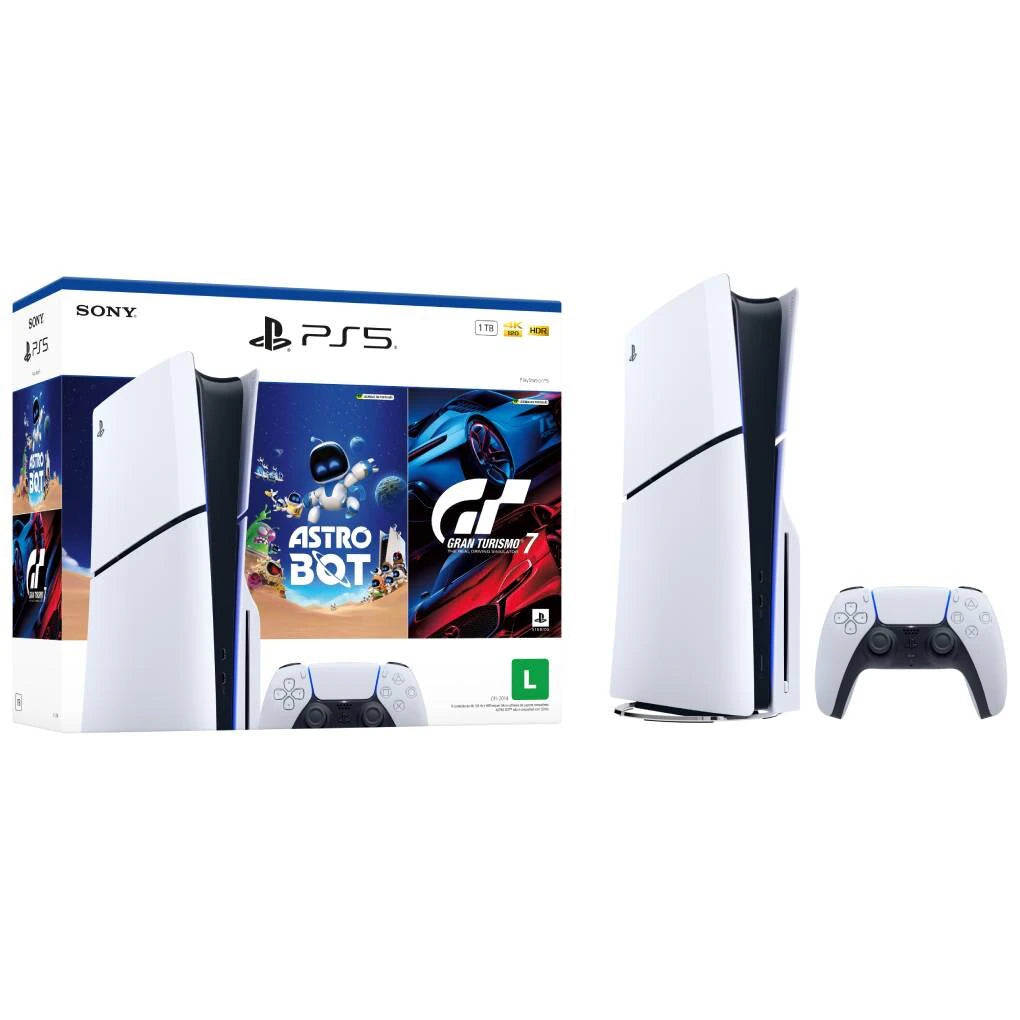 Console PS5 Sony Slim Disk 1TB c/ 2 Jogos Gran Turismo 7 e Astro Bot Bivolt